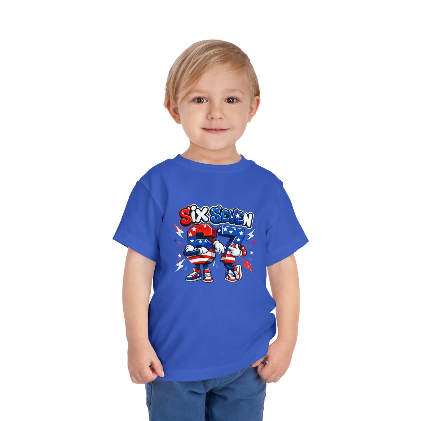 Toddler Tee - "Six Seven" Patriotic Robot Graphic (Red, White & Blue)
