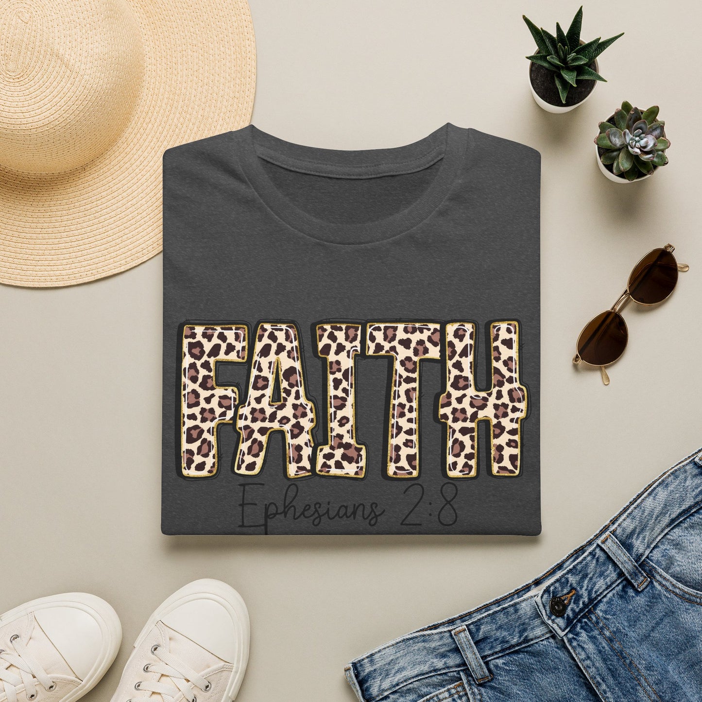 Faith Leopard Scripture "Ephesians 2:8" Christian shirt