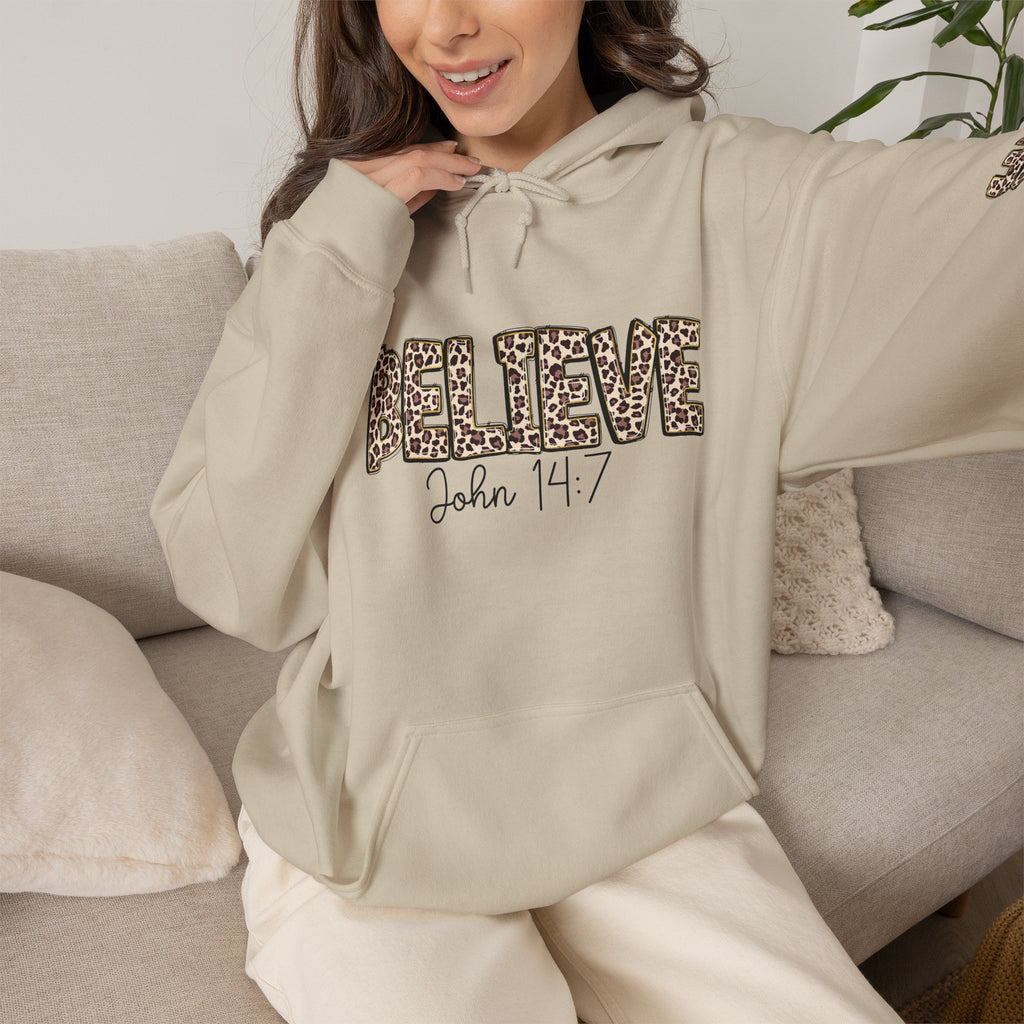 Believe Leopard Print Hoodie — John 14:7 Christian Faith Pullover