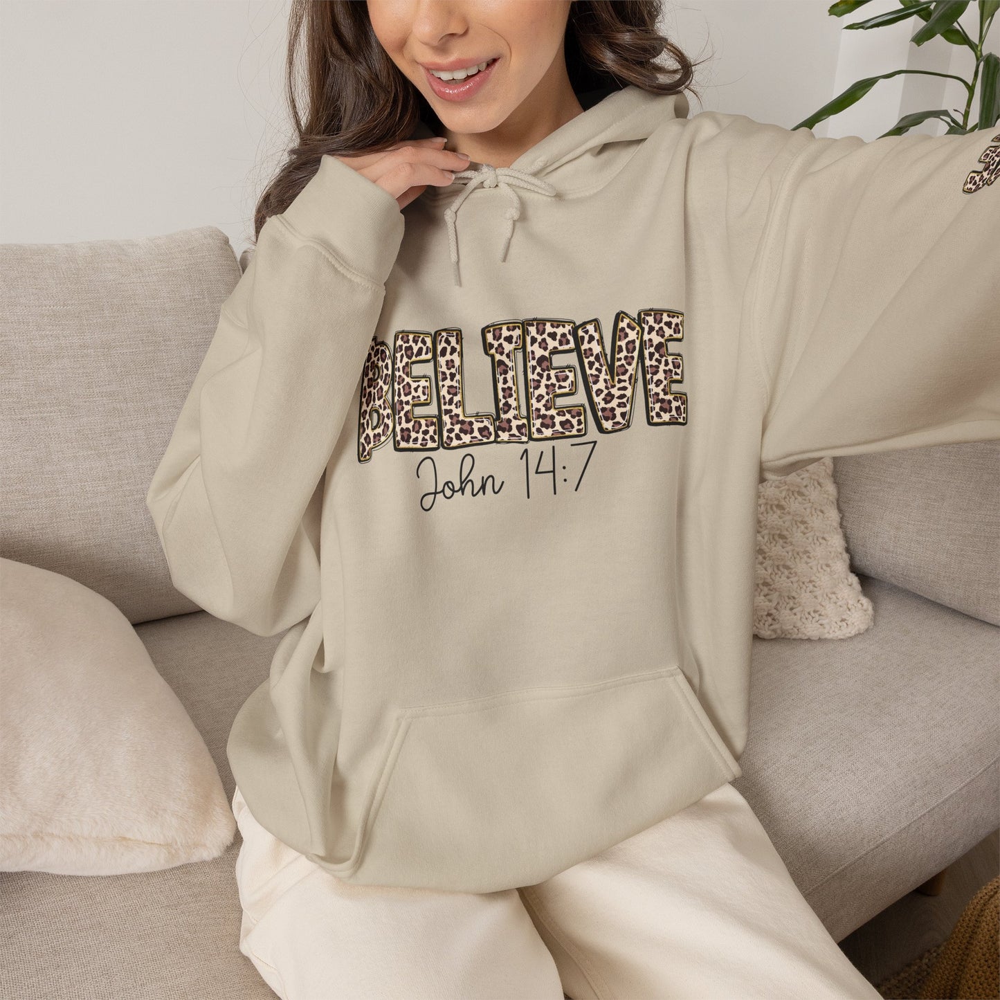 Believe Leopard Print Hoodie — John 14:7 Christian Faith Pullover