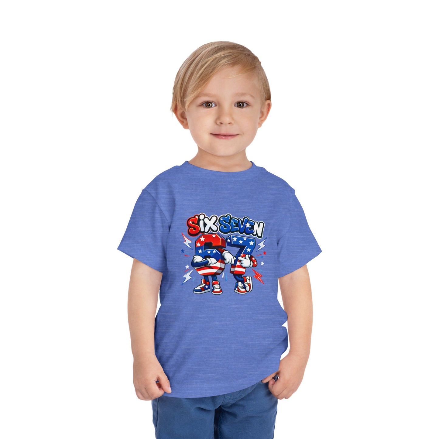 Toddler Tee - "Six Seven" Patriotic Robot Graphic (Red, White & Blue)