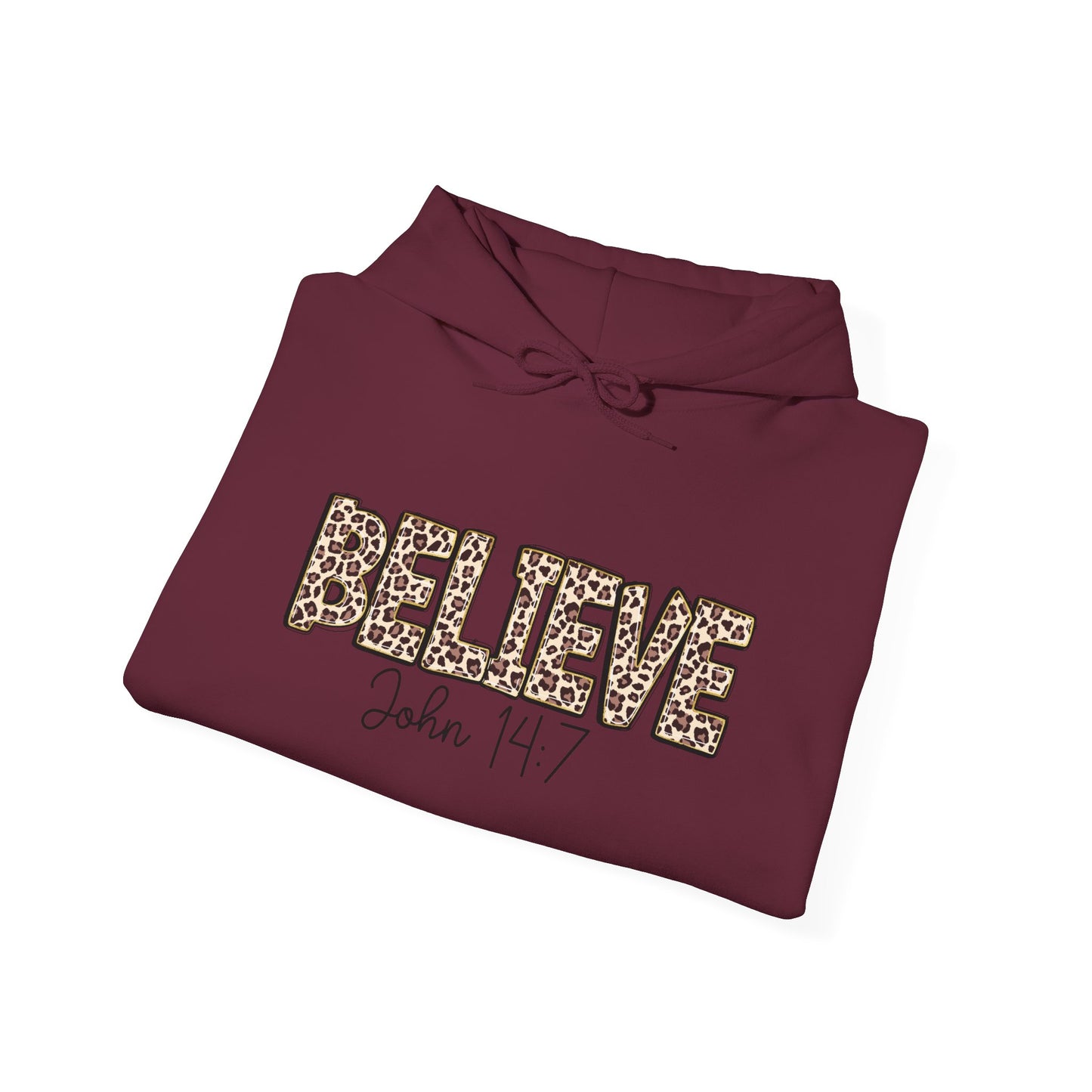 Believe Leopard Print Hoodie — John 14:7 Christian Faith Pullover