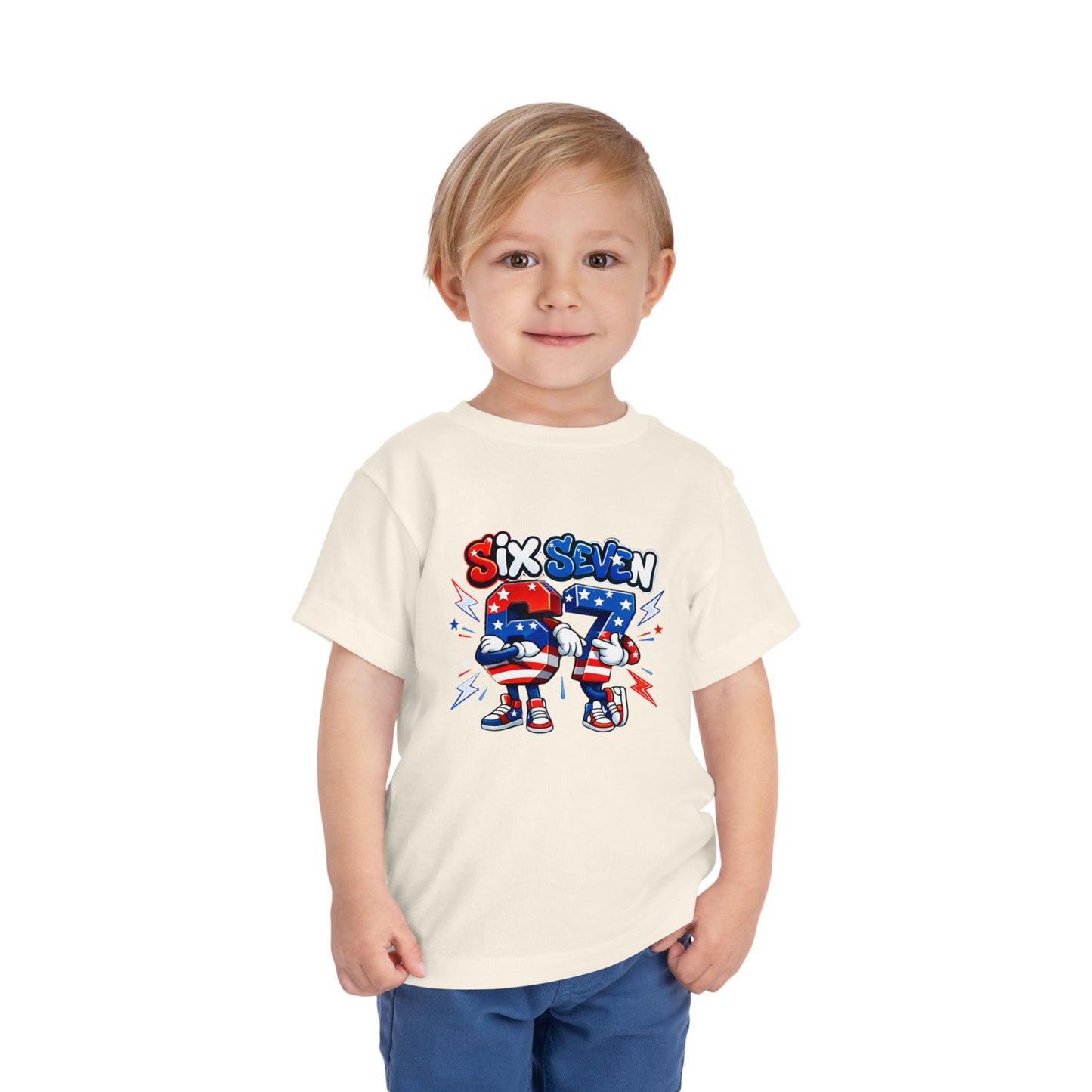 Toddler Tee - "Six Seven" Patriotic Robot Graphic (Red, White & Blue)