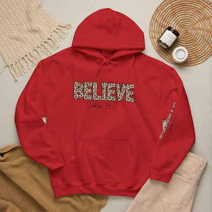 Believe Leopard Print Hoodie — John 14:7 Christian Faith Pullover