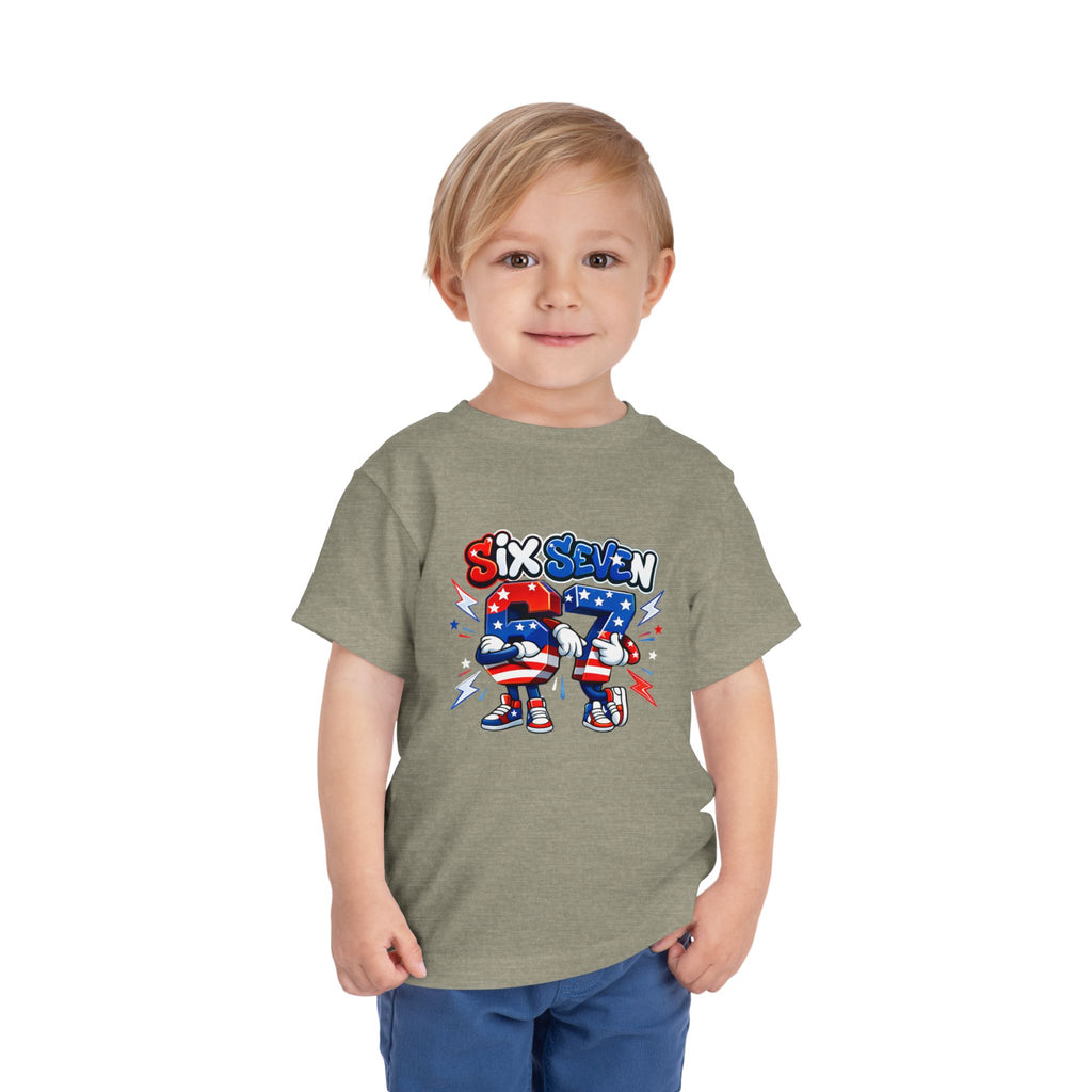 Toddler Tee - "Six Seven" Patriotic Robot Graphic (Red, White & Blue)