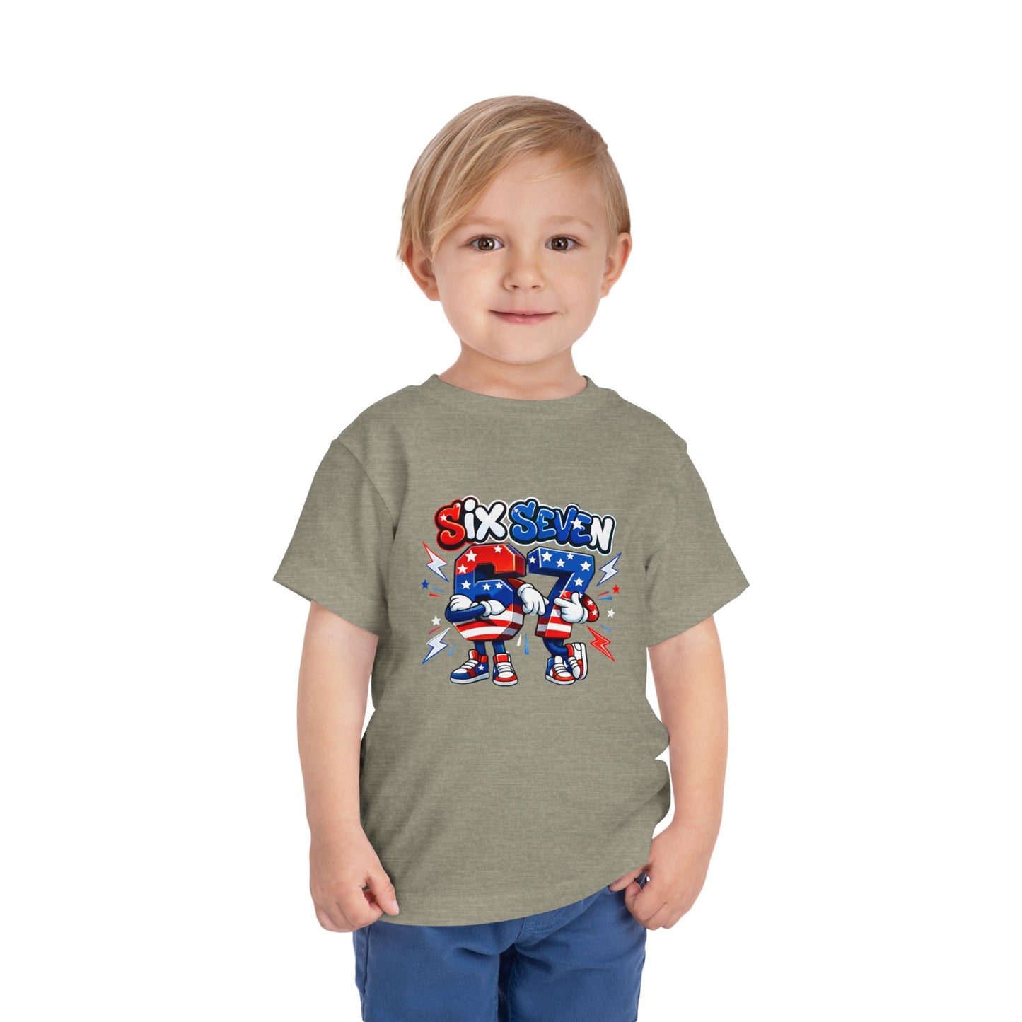 Toddler Tee - "Six Seven" Patriotic Robot Graphic (Red, White & Blue)