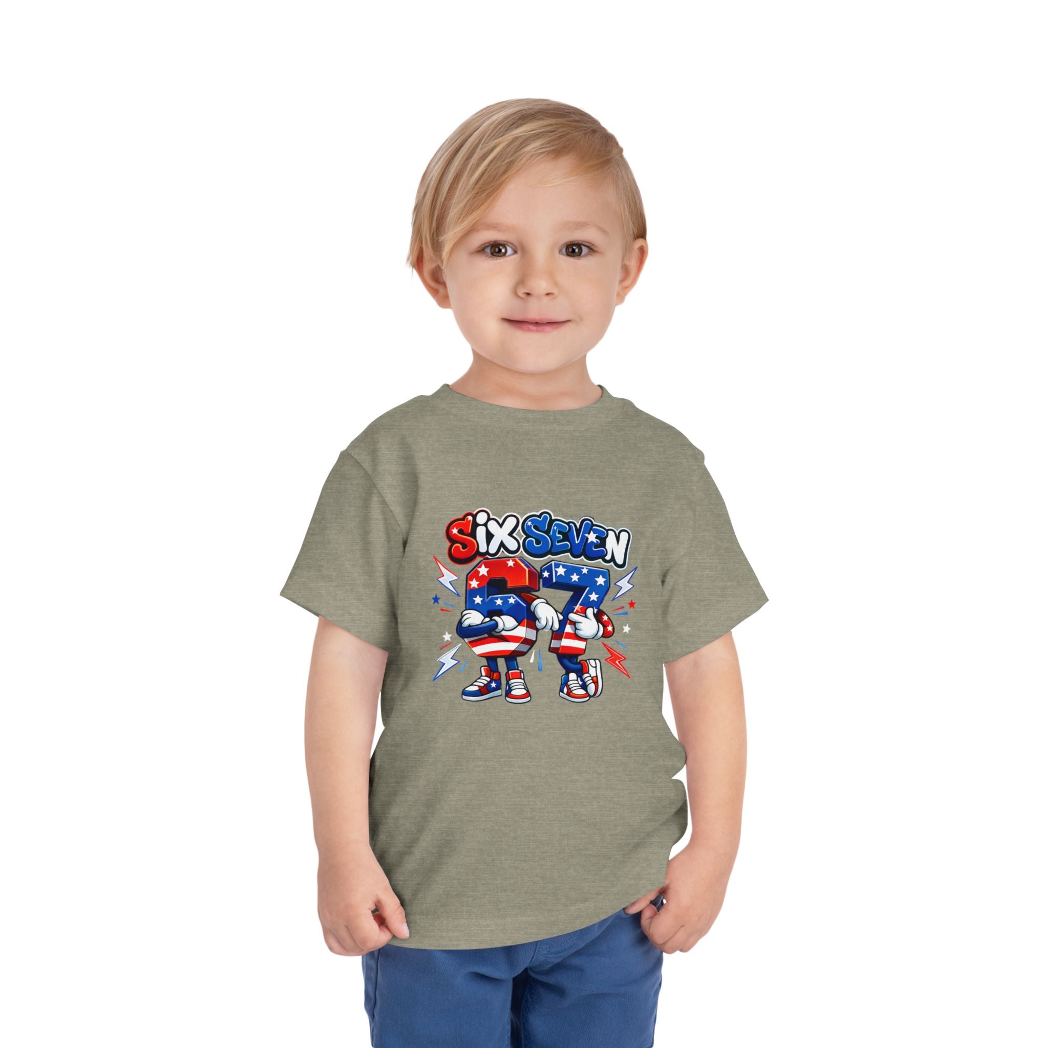Toddler Tee - "Six Seven" Patriotic Robot Graphic (Red, White & Blue)