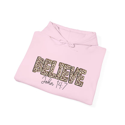 Believe Leopard Print Hoodie — John 14:7 Christian Faith Pullover