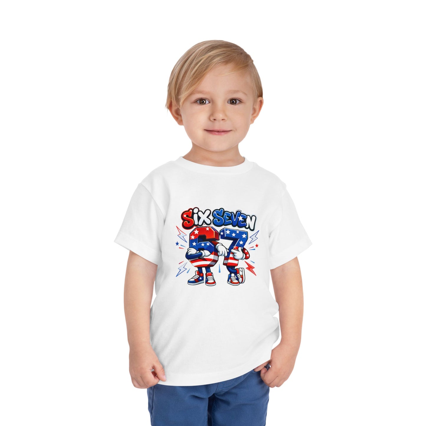 Toddler Tee - "Six Seven" Patriotic Robot Graphic (Red, White & Blue)