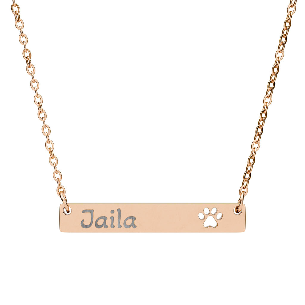 Engravable Paw Cutout Bar Necklace — Personalized Pet Name Jewelry