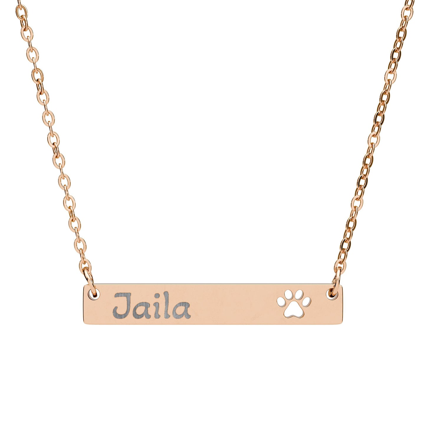 Engravable Paw Cutout Bar Necklace — Personalized Pet Name Jewelry