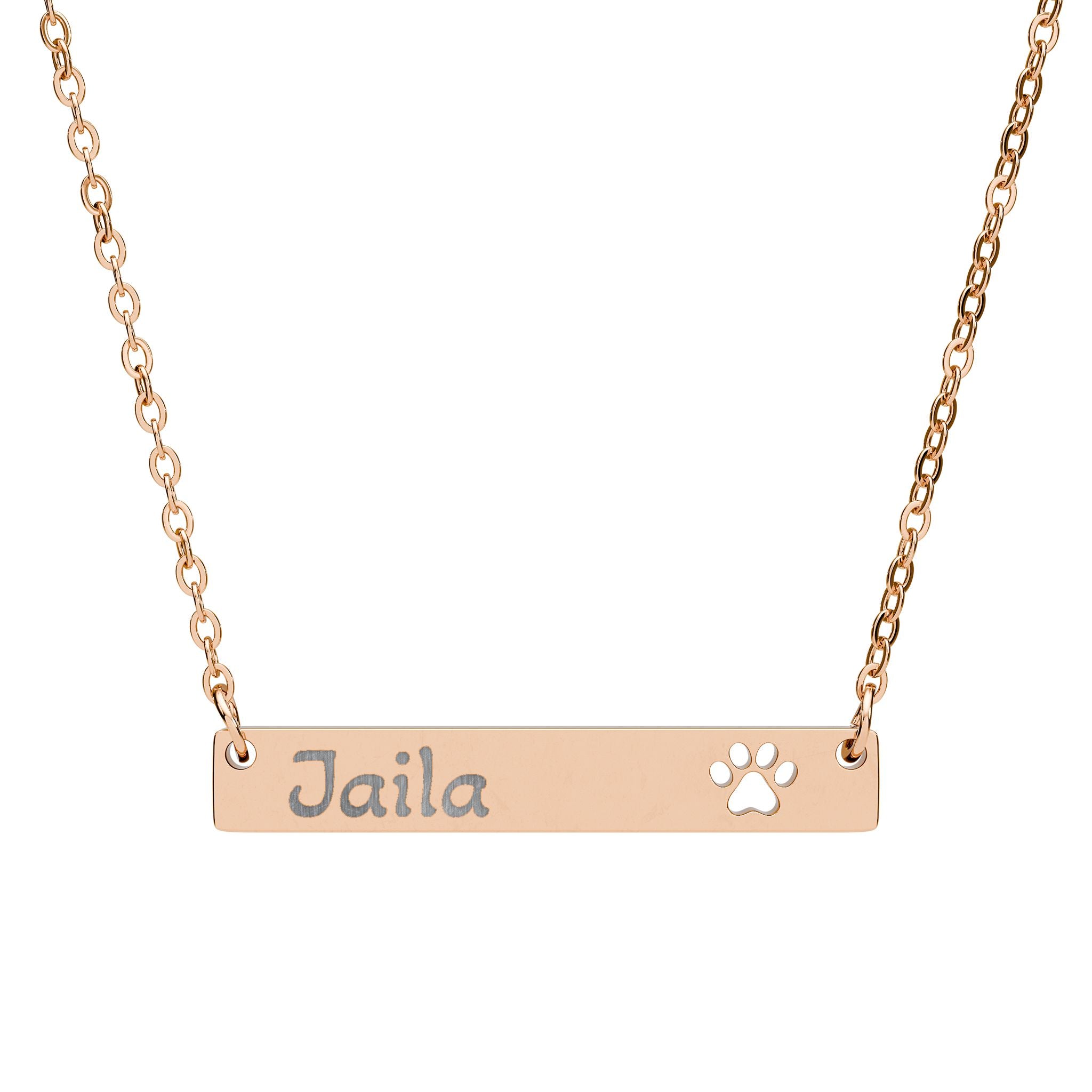 Engravable Paw Cutout Bar Necklace — Personalized Pet Name Jewelry