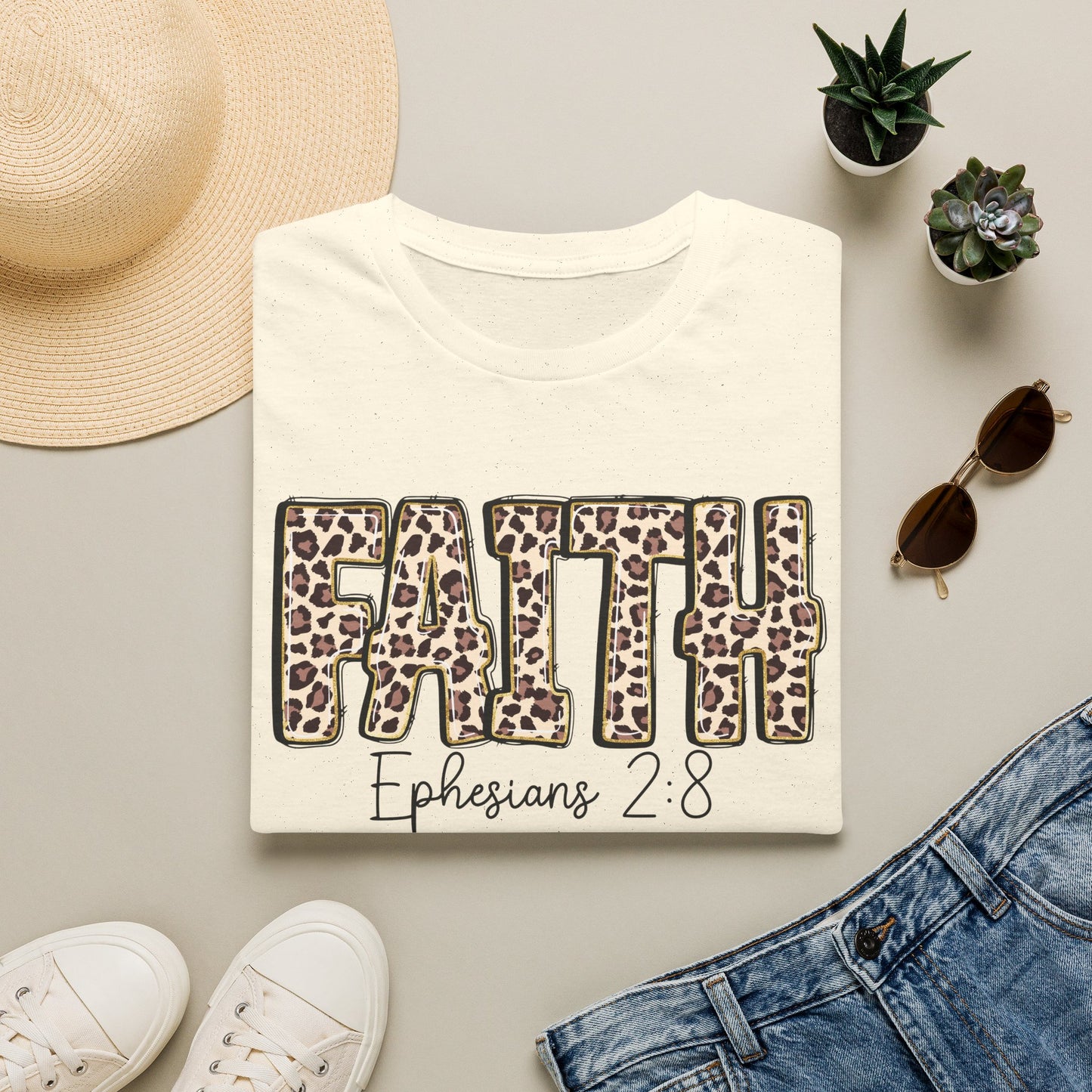 Faith Leopard Scripture "Ephesians 2:8" Christian shirt