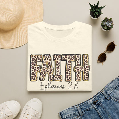 Faith Leopard Scripture "Ephesians 2:8" Christian shirt