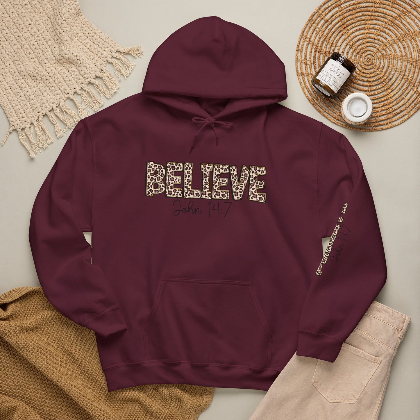 Believe Leopard Print Hoodie — John 14:7 Christian Faith Pullover