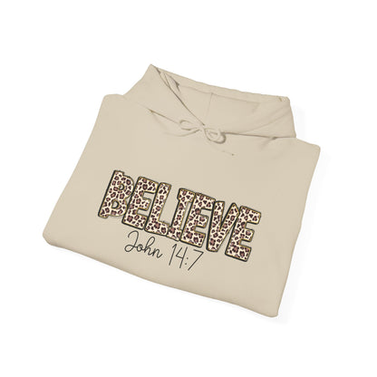 Believe Leopard Print Hoodie — John 14:7 Christian Faith Pullover