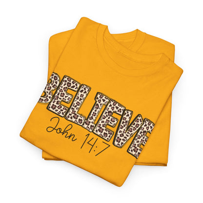 Believe John 14:7 Leopard Print Tee