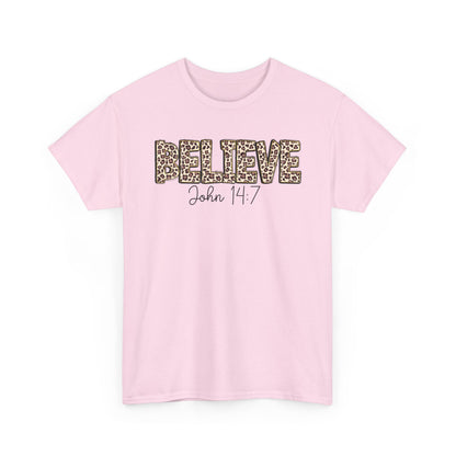 Believe John 14:7 Leopard Print Tee