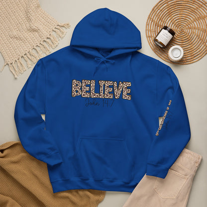 Believe Leopard Print Hoodie — John 14:7 Christian Faith Pullover