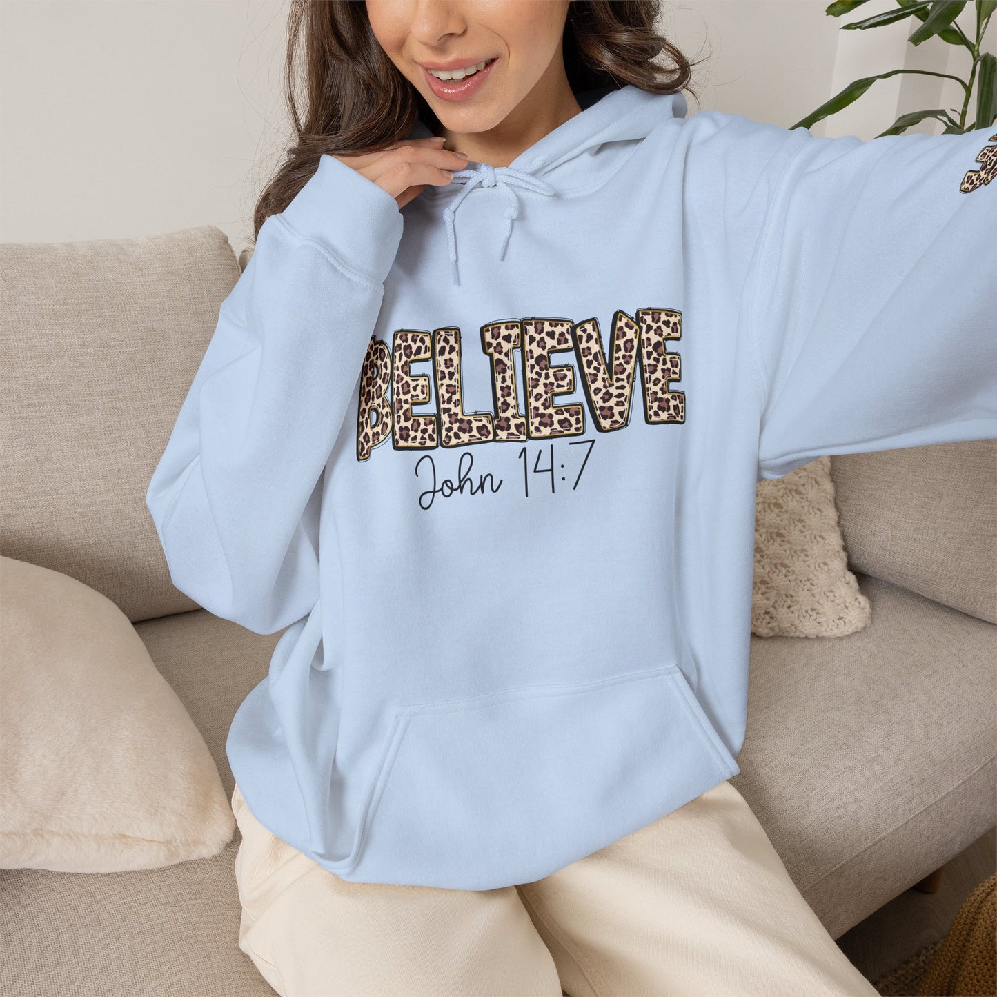 Believe Leopard Print Hoodie — John 14:7 Christian Faith Pullover