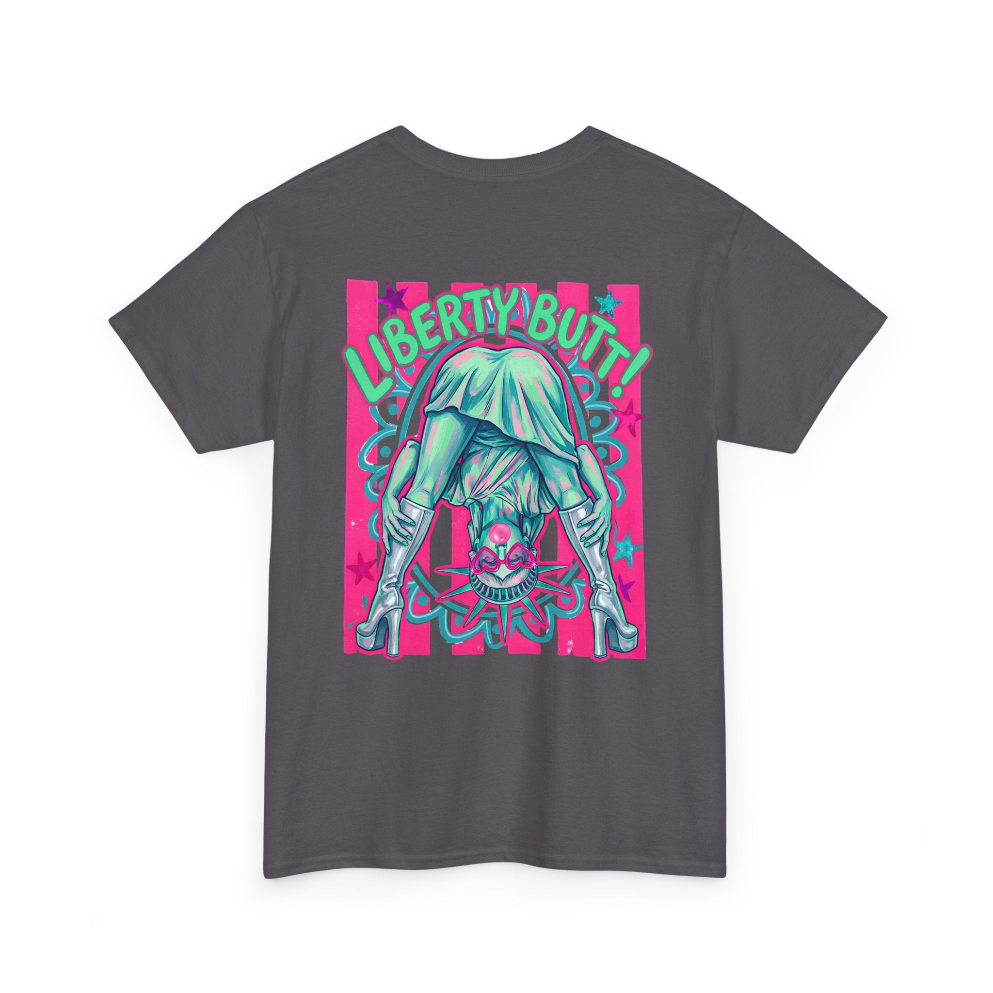 Neon Statue of Liberty 'Guess What? Liberty Butt' Retro Punk T-Shirt