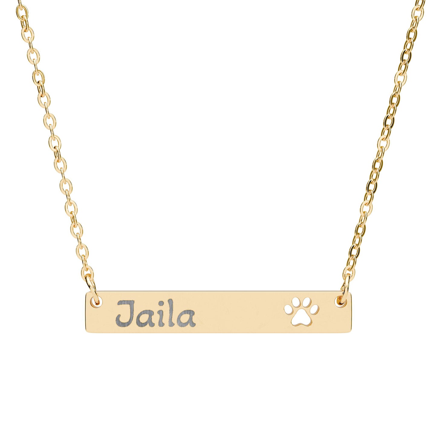 Engravable Paw Cutout Bar Necklace — Personalized Pet Name Jewelry