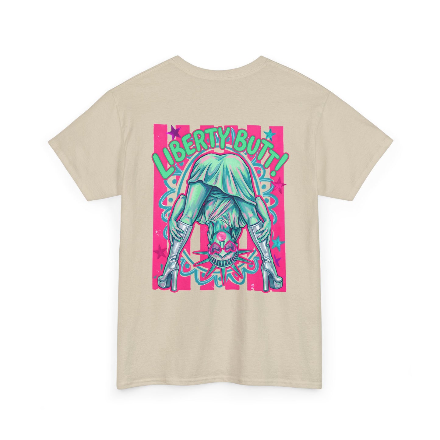 Neon Statue of Liberty 'Guess What? Liberty Butt' Retro Punk T-Shirt