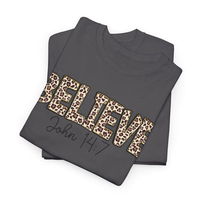 Believe John 14:7 Leopard Print Tee