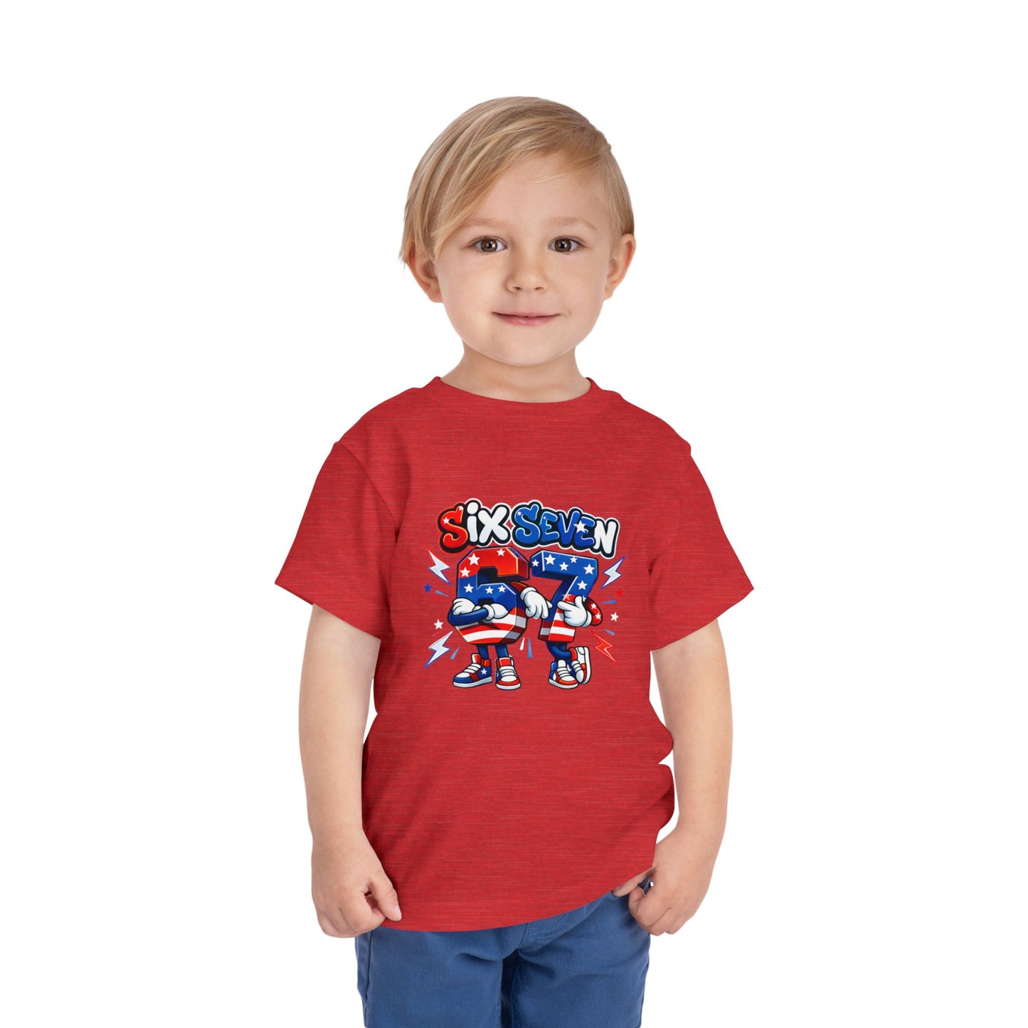 Toddler Tee - "Six Seven" Patriotic Robot Graphic (Red, White & Blue)