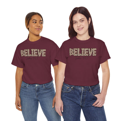 Believe John 14:7 Leopard Print Tee