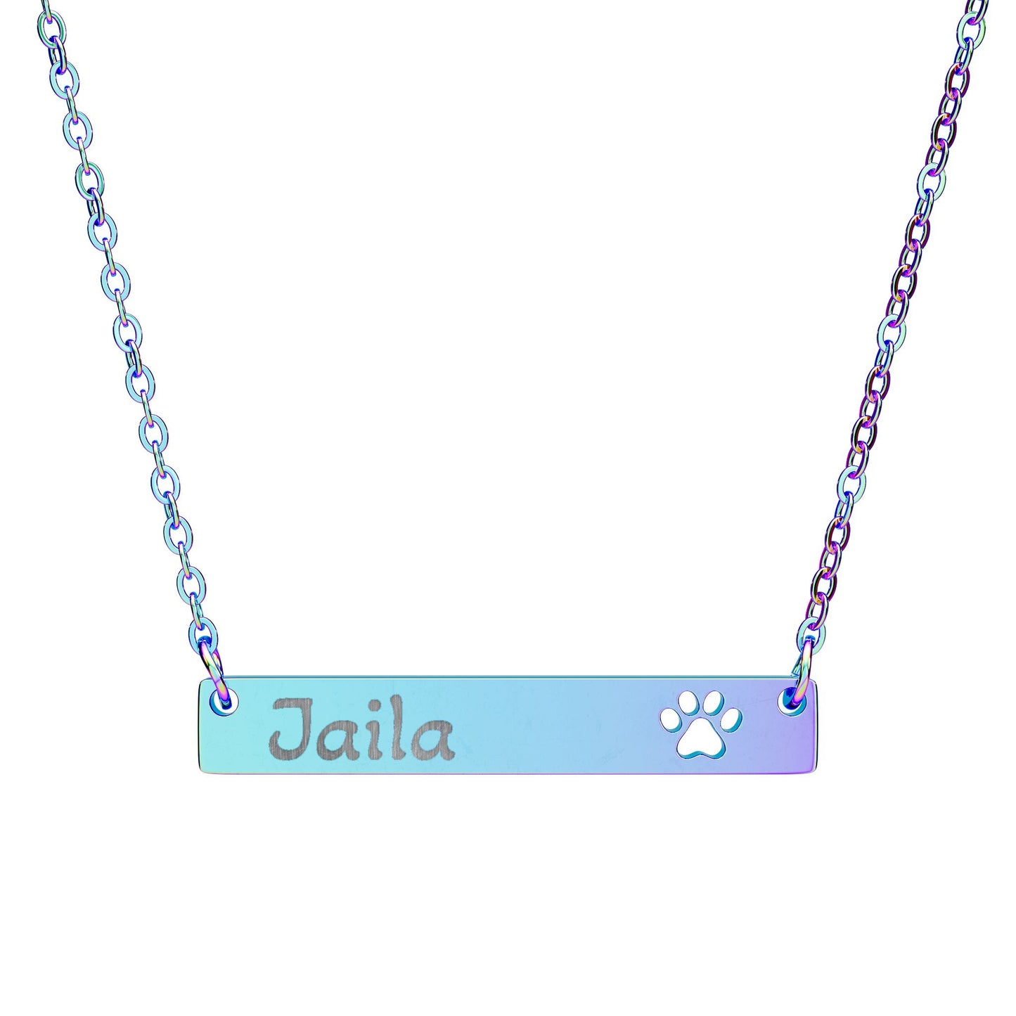 Engravable Paw Cutout Bar Necklace — Personalized Pet Name Jewelry