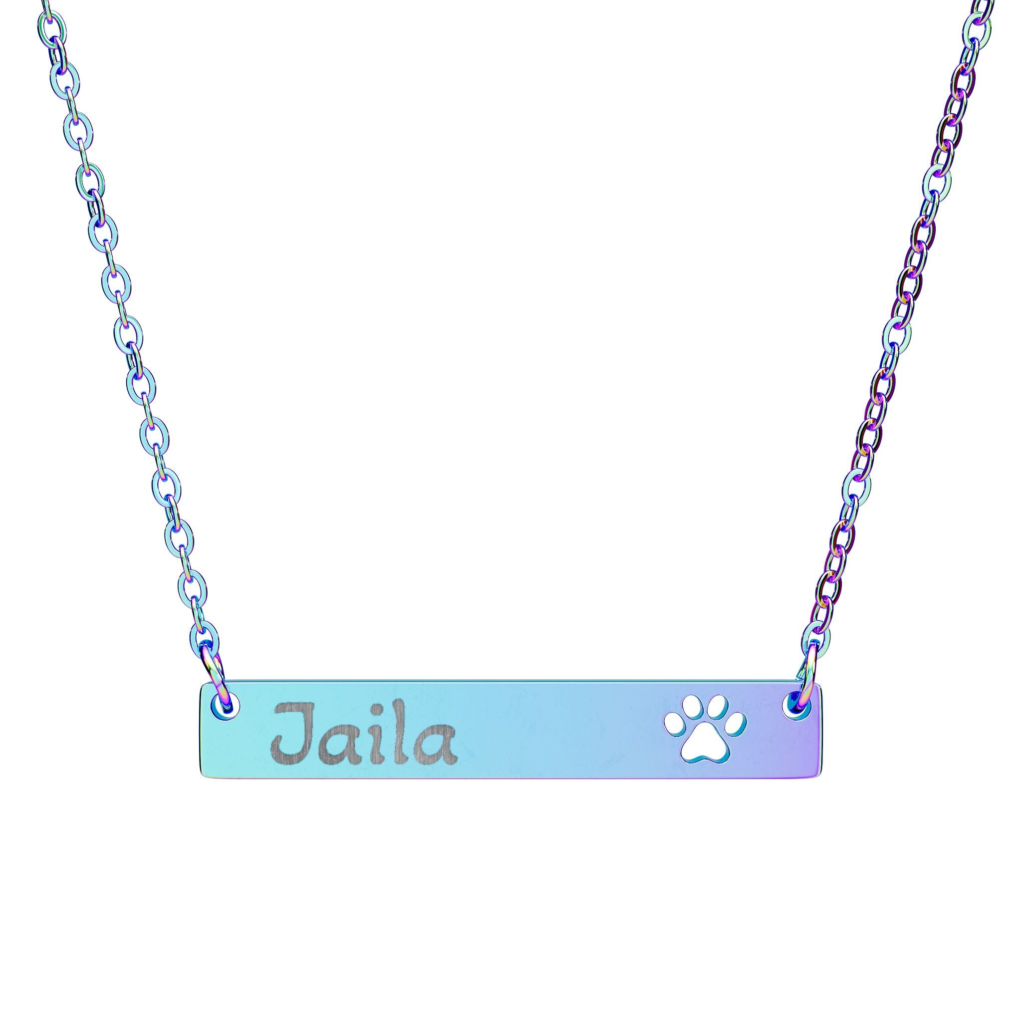 Engravable Paw Cutout Bar Necklace — Personalized Pet Name Jewelry