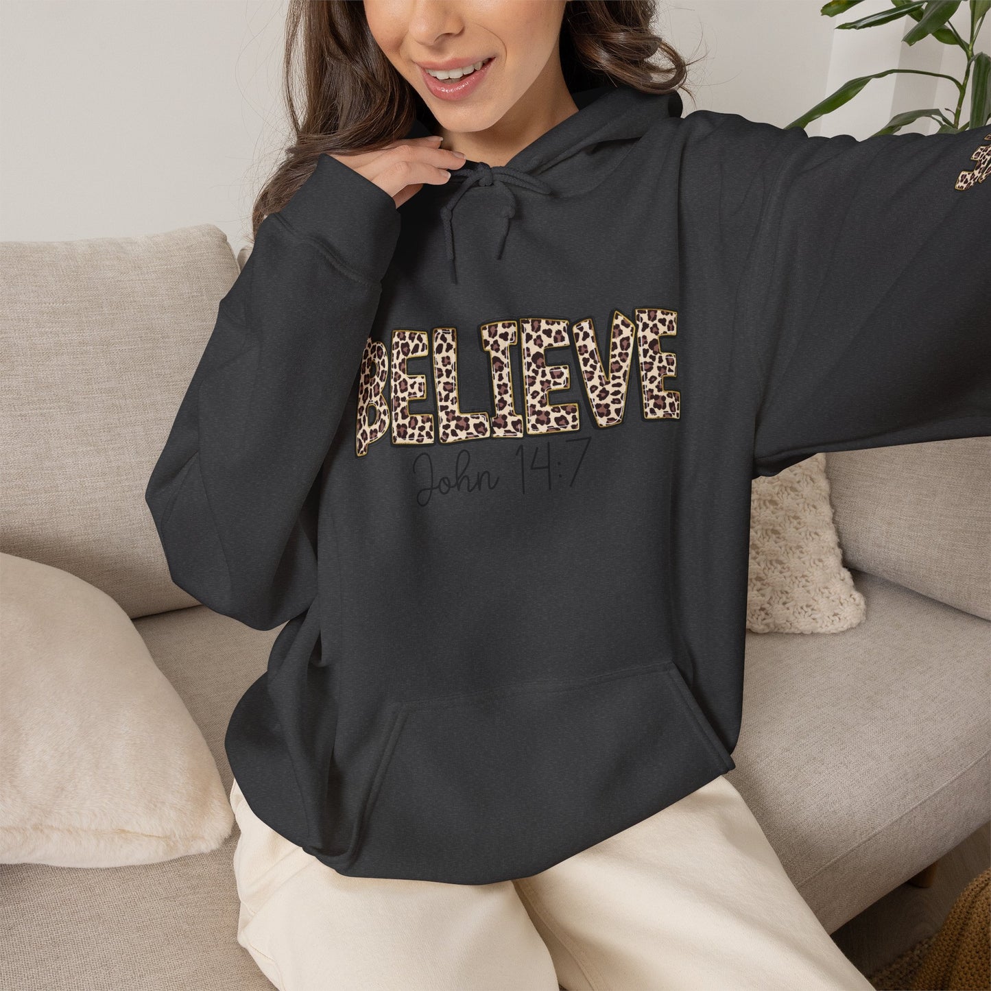Believe Leopard Print Hoodie — John 14:7 Christian Faith Pullover