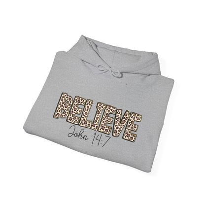 Believe Leopard Print Hoodie — John 14:7 Christian Faith Pullover