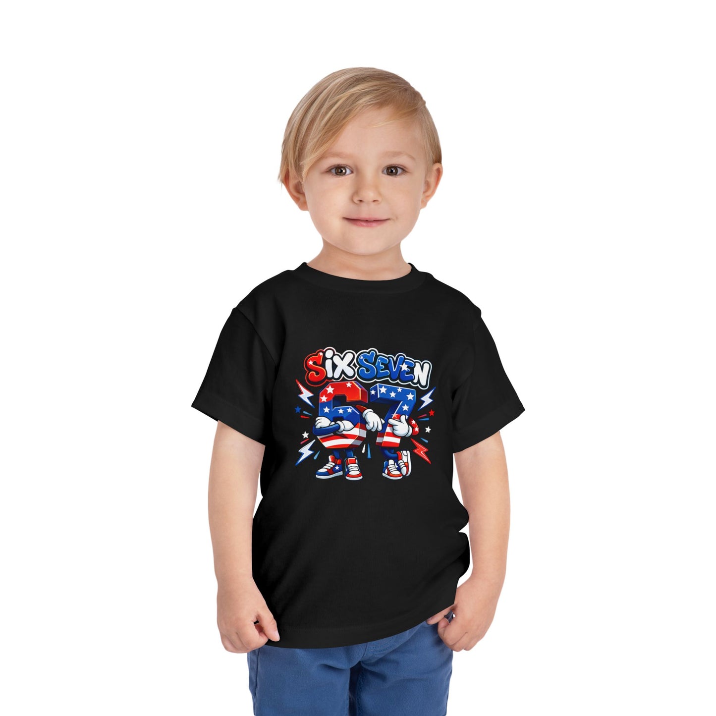 Toddler Tee - "Six Seven" Patriotic Robot Graphic (Red, White & Blue)