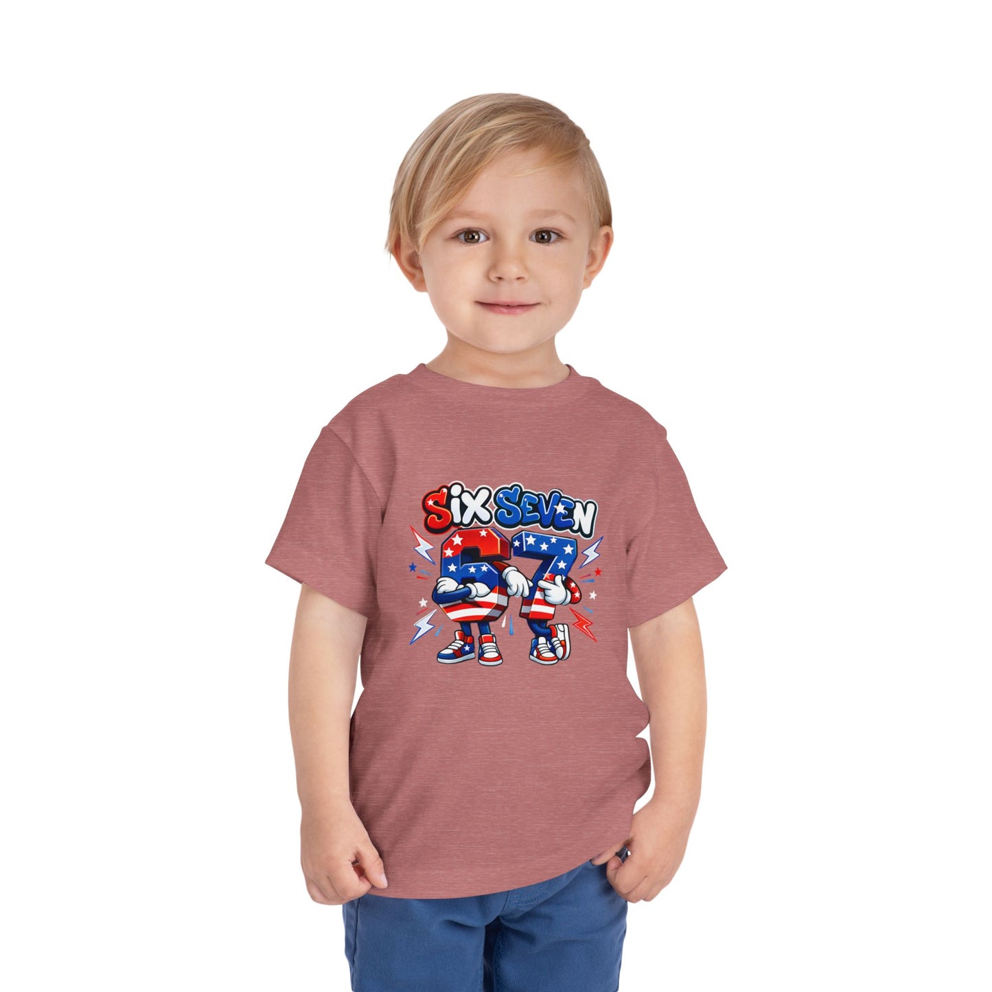 Toddler Tee - "Six Seven" Patriotic Robot Graphic (Red, White & Blue)