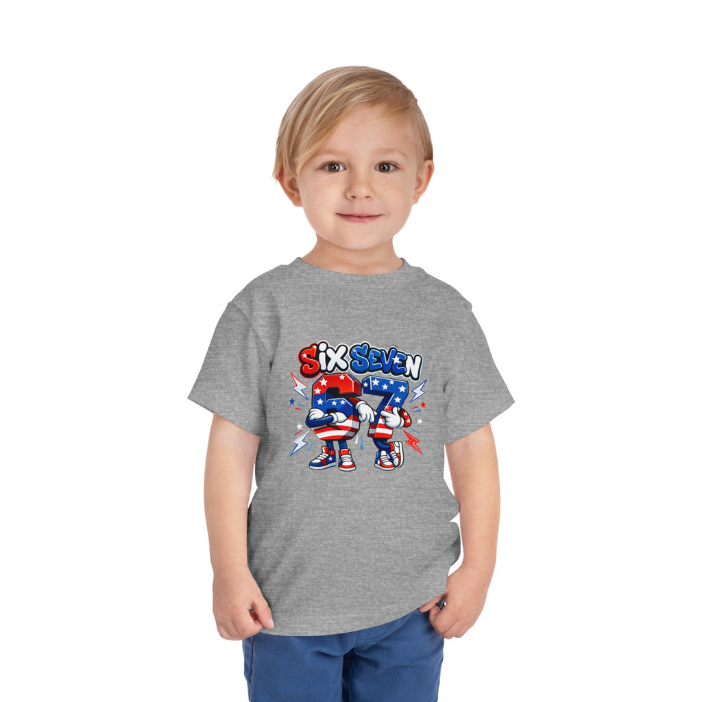 Toddler Tee - "Six Seven" Patriotic Robot Graphic (Red, White & Blue)