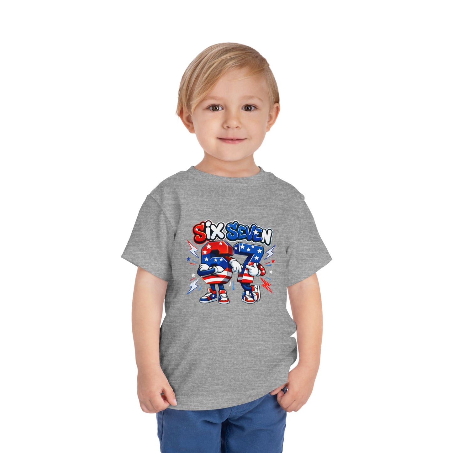 Toddler Tee - "Six Seven" Patriotic Robot Graphic (Red, White & Blue)