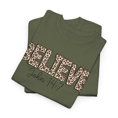 Believe John 14:7 Leopard Print Tee