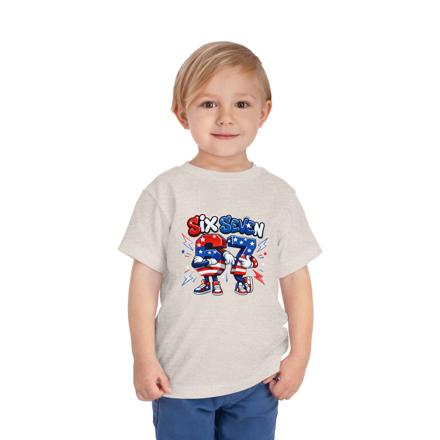 Toddler Tee - "Six Seven" Patriotic Robot Graphic (Red, White & Blue)