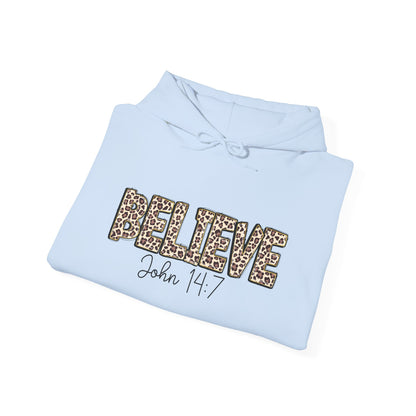 Believe Leopard Print Hoodie — John 14:7 Christian Faith Pullover