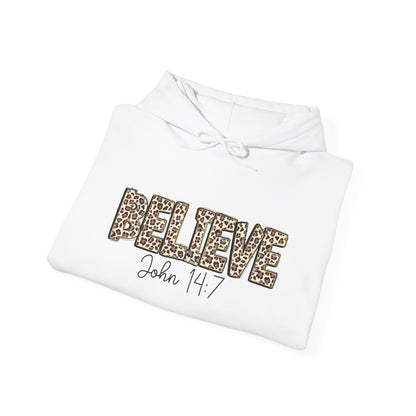 Believe Leopard Print Hoodie — John 14:7 Christian Faith Pullover