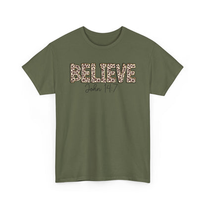 Believe John 14:7 Leopard Print Tee