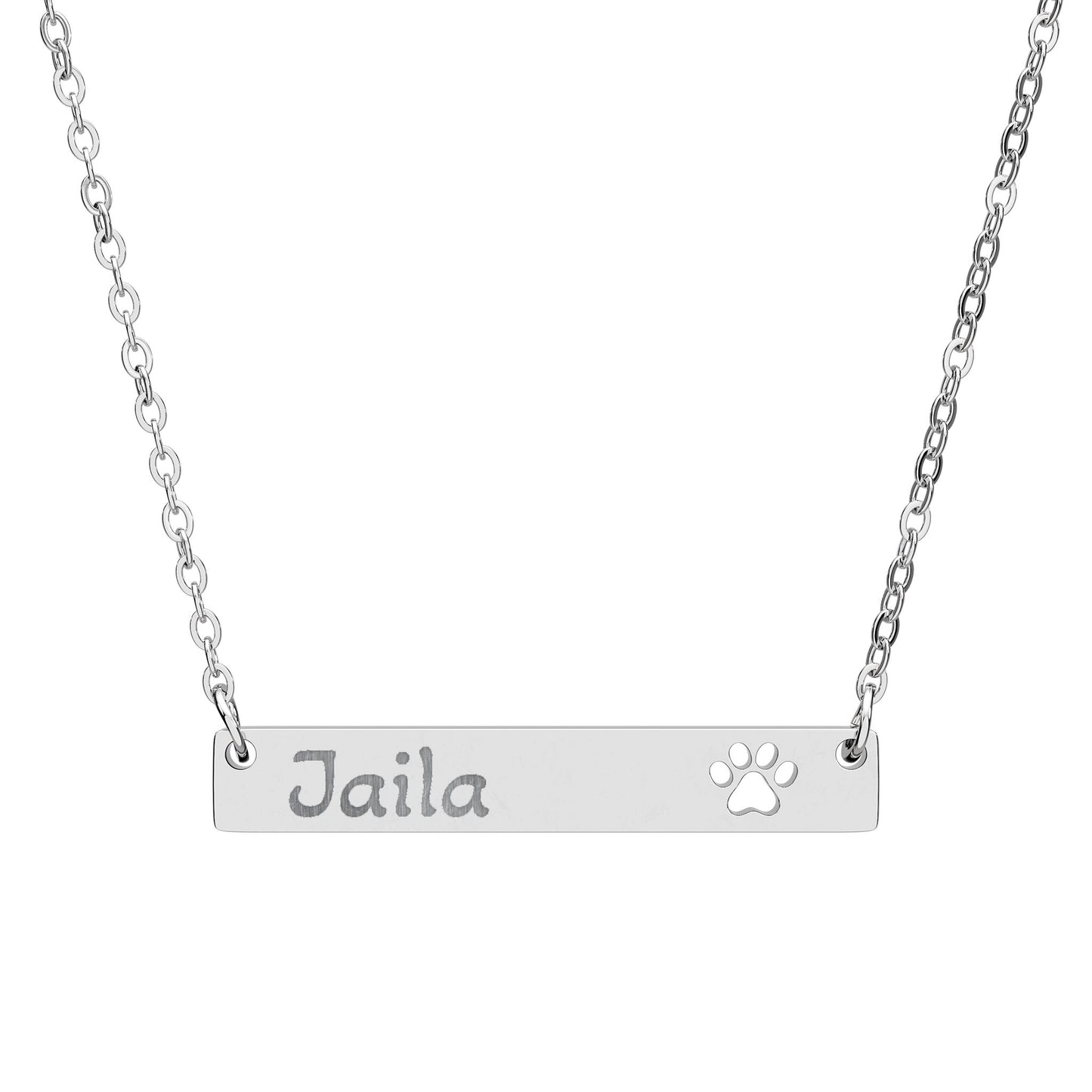Engravable Paw Cutout Bar Necklace — Personalized Pet Name Jewelry