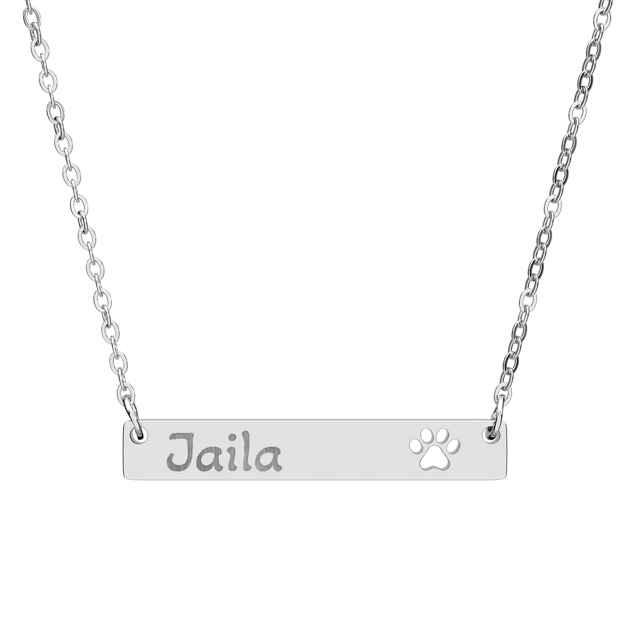 Engravable Paw Cutout Bar Necklace — Personalized Pet Name Jewelry